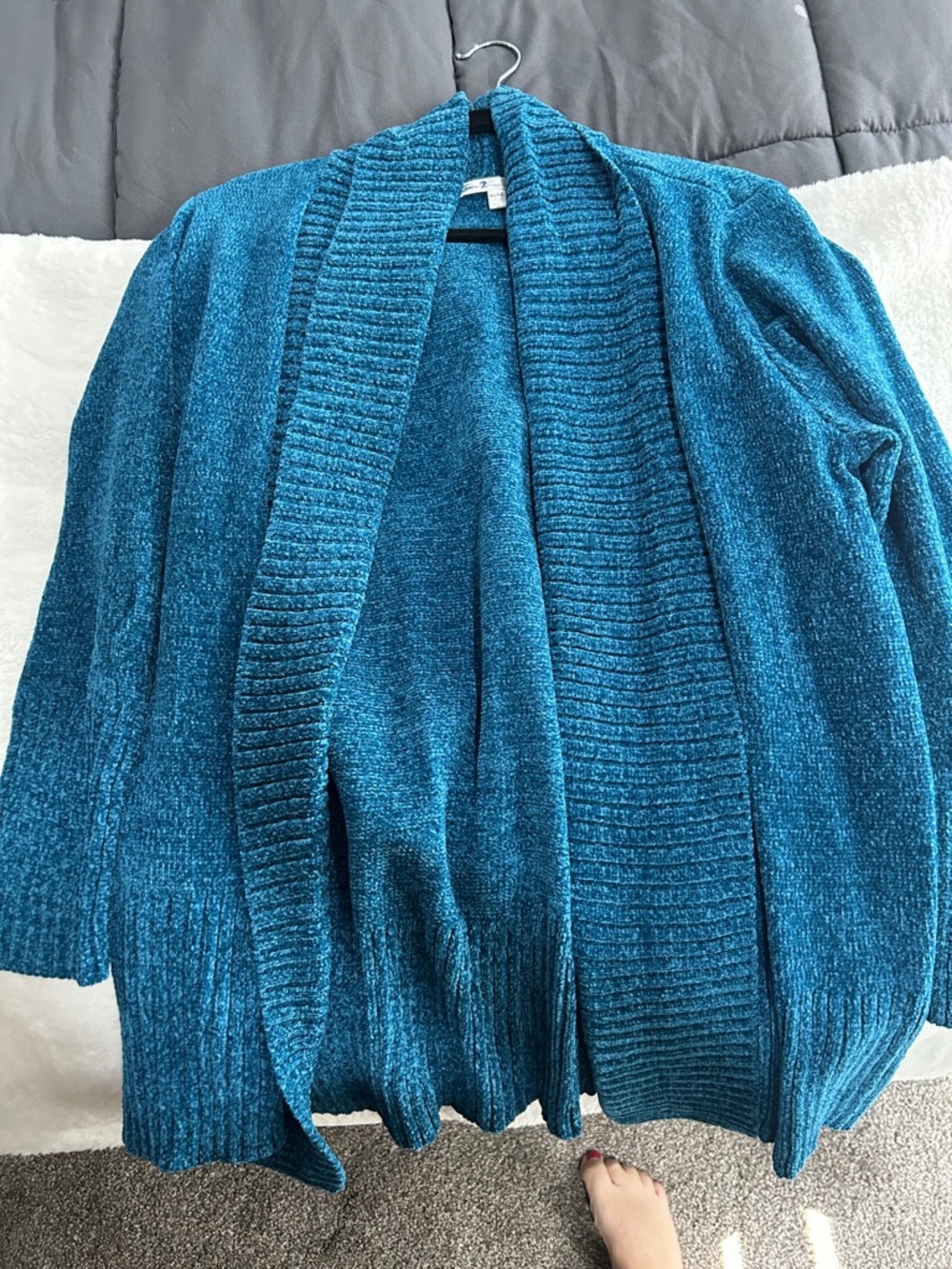 Seven7 Teal Open-Front Chenille Cardigan